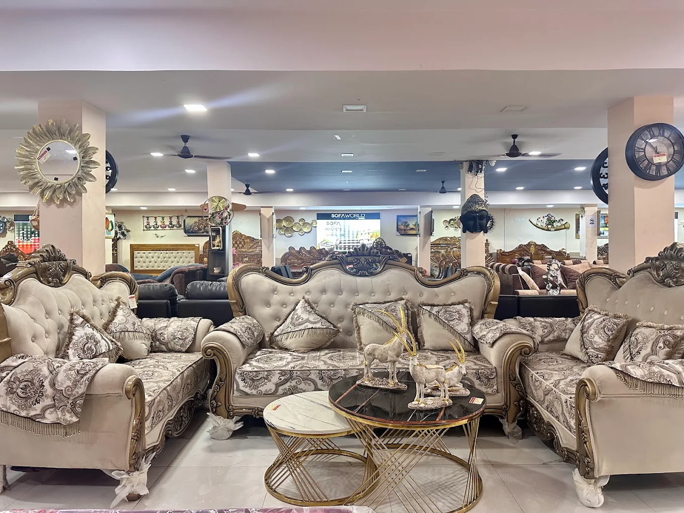 Royal Carved Velvet Sofa Suite in Showroom